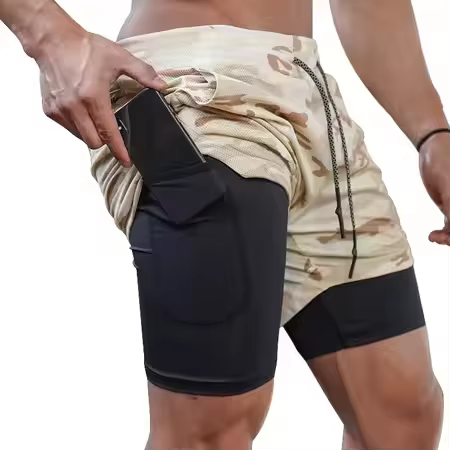 Men's 2 in 1 Workout Shorts Training Gym Short With Pockets - Image 3